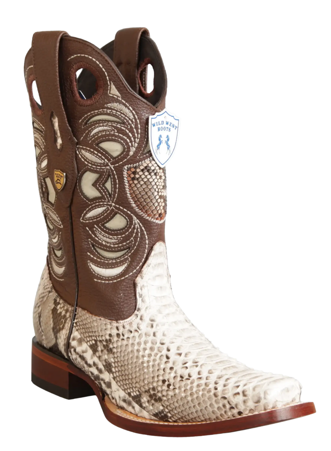 Wild West 28185749 Men's Natural Genuine Python Rodeo Toe Cowboy Boots