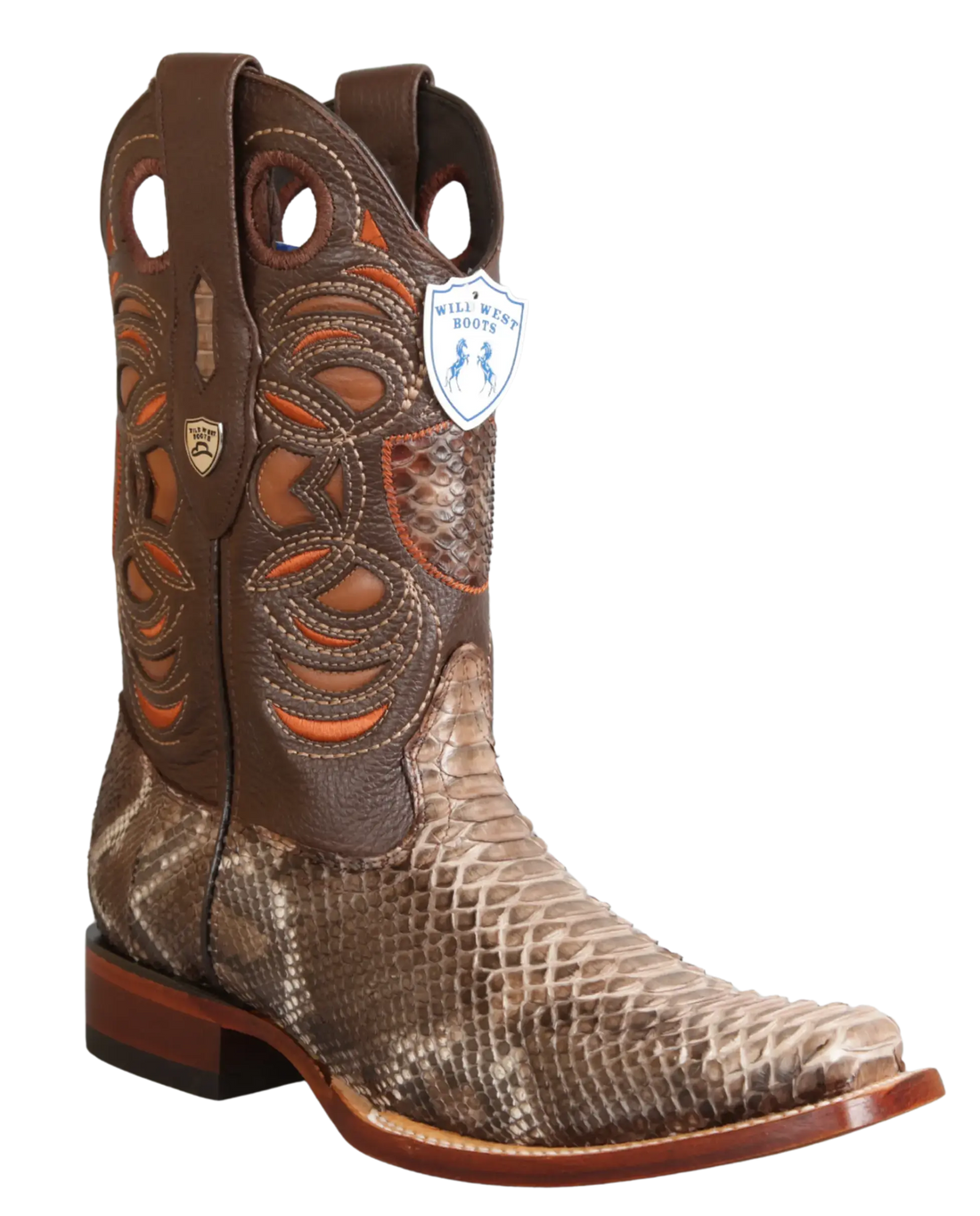 Wild West 28185785 Men's Rustic Brown Genuine Python Rodeo Toe Cowboy Boots
