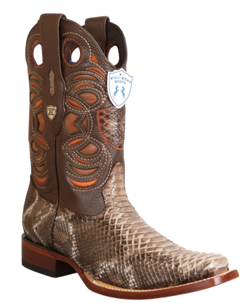 Wild West 28185785 Men's Rustic Brown Genuine Python Rodeo Toe Cowboy Boots