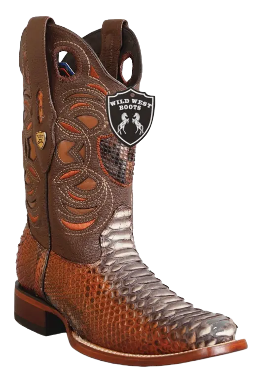 Wild West 28185788 Men's Rustic Cognac Genuine Python Rodeo Toe Cowboy Boots