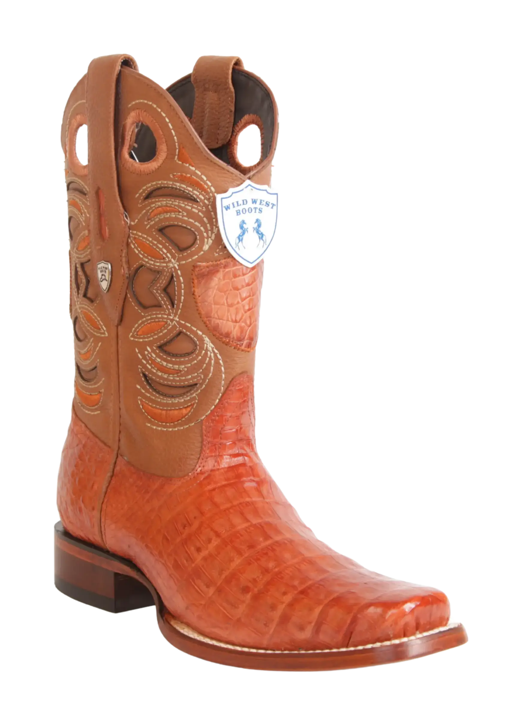 Wild West 28188203 Men's Cognac Genuine Caiman Crocodile Belly Rodeo Toe Cowboy Boots