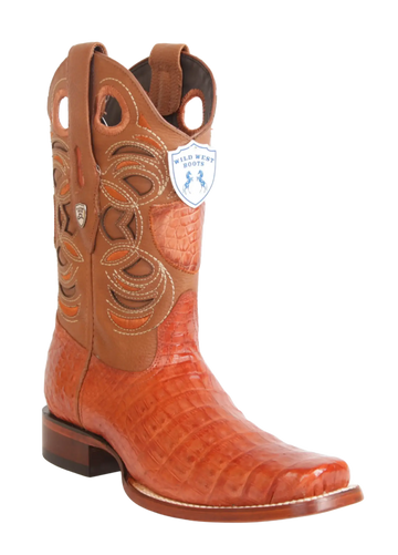 Wild West 28188203 Men's Cognac Genuine Caiman Crocodile Belly Rodeo Toe Cowboy Boots