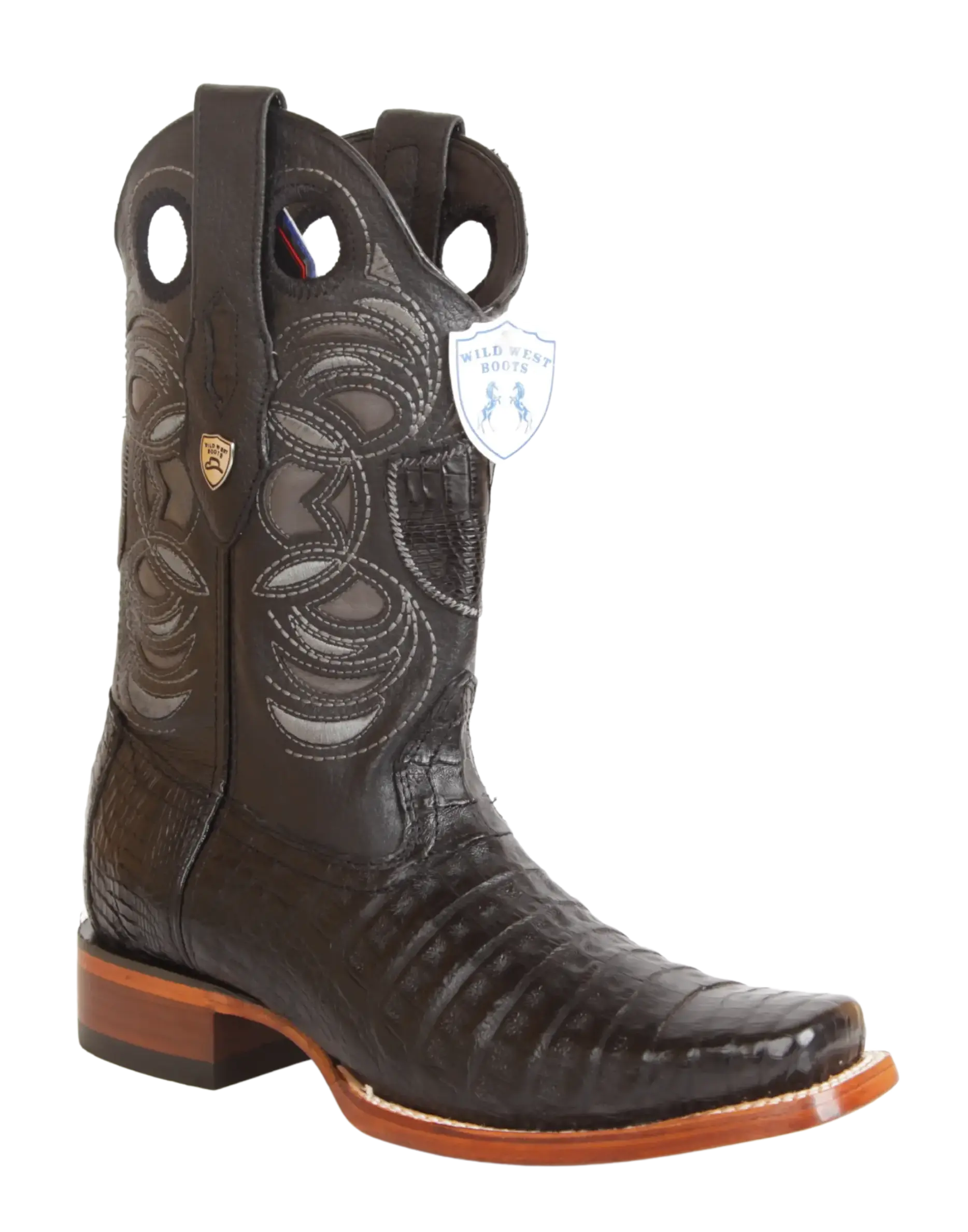 Wild West 28188205 Men's Black Genuine Caiman Crocodile Belly Rodeo Toe Cowboy Boots