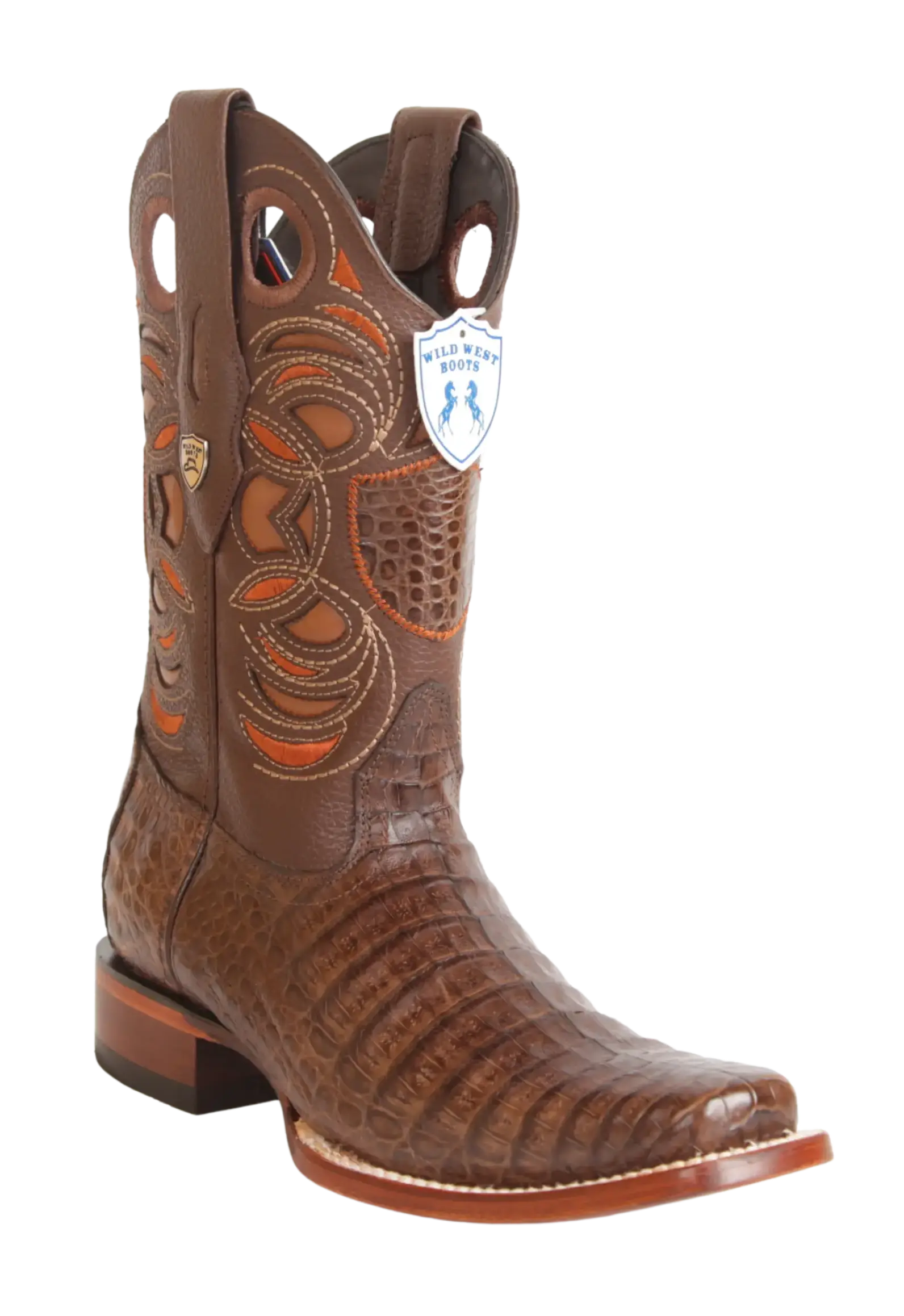 Wild West 28188207 Men's Brown Genuine Caiman Crocodile Belly Rodeo Toe Cowboy Boots