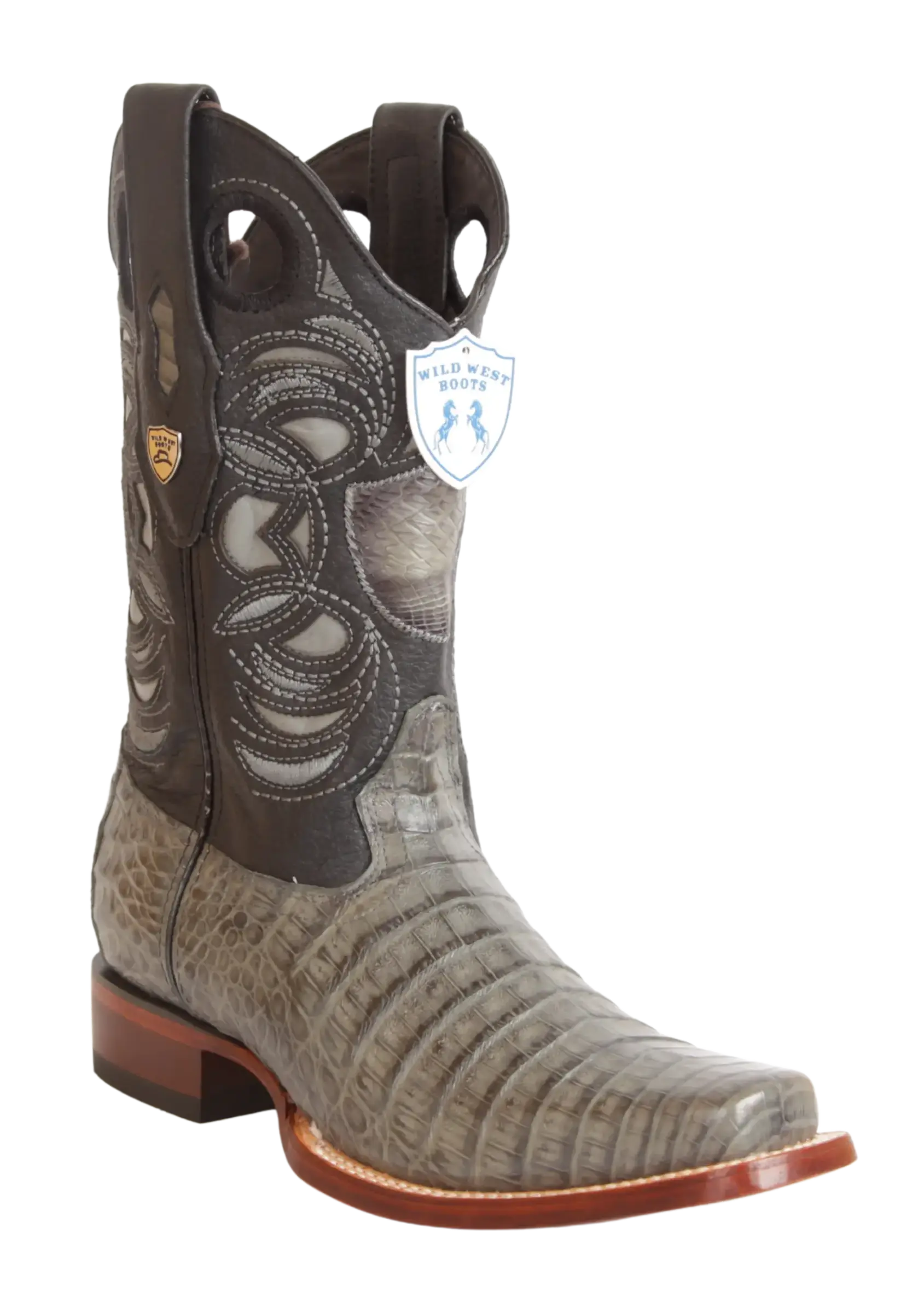 Wild West 28188209 Men's Gray Genuine Caiman Crocodile Belly Rodeo Toe Cowboy Boots
