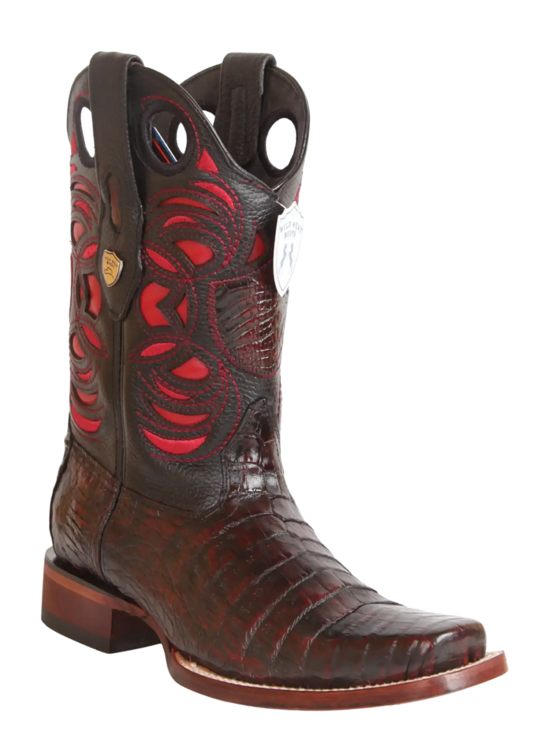 Wild West 28188218 Men's Black Cherry Genuine Caiman Crocodile Belly Rodeo Toe Cowboy Boots