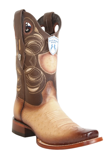 Wild West 28189715 Men's Faded Oryx Genuine Smooth Ostrich Rodeo Toe Cowboy Boots