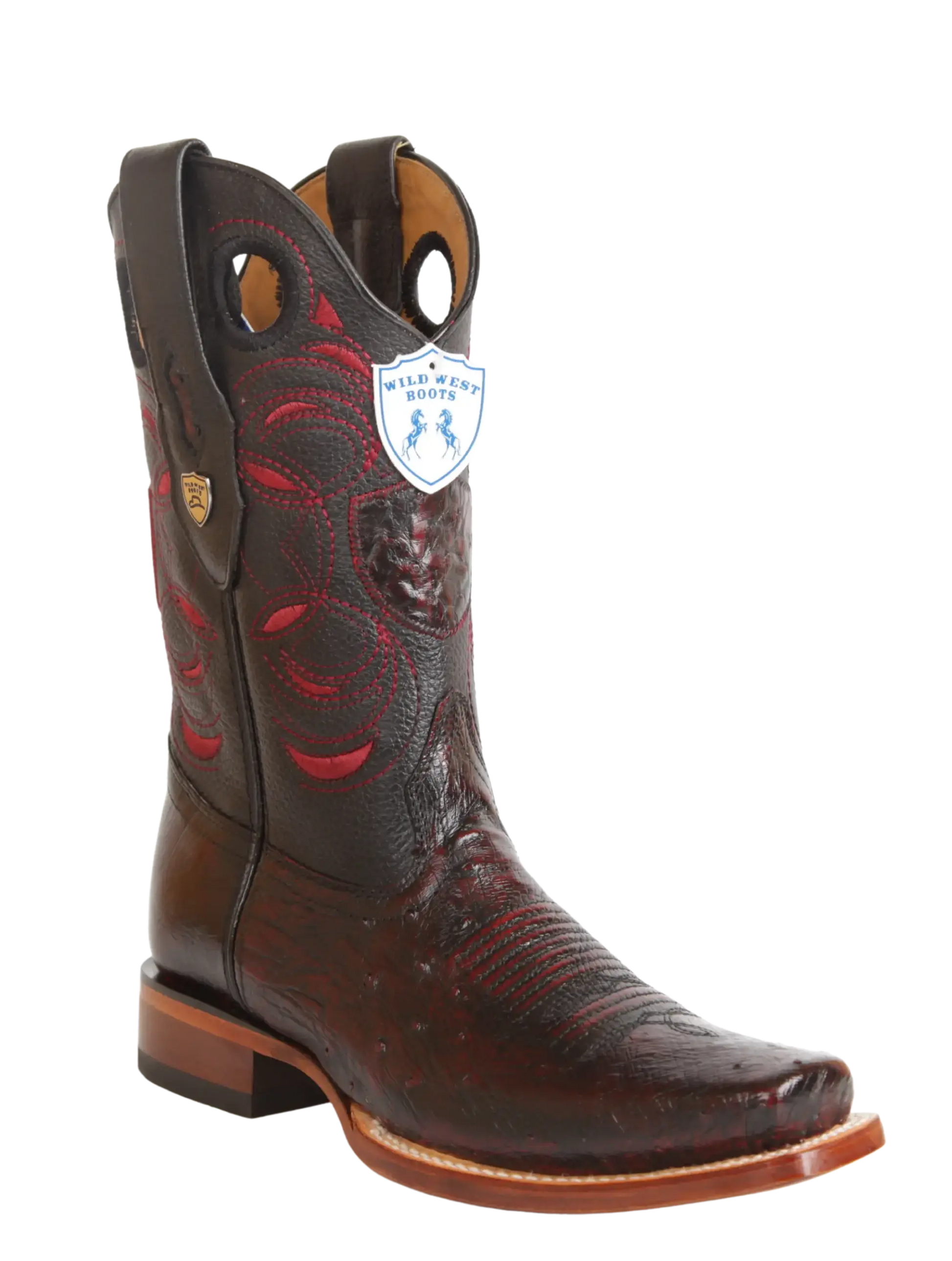 Wild West 28189718 Men's Black Cherry Genuine Smooth Ostrich Rodeo Toe Cowboy Boots