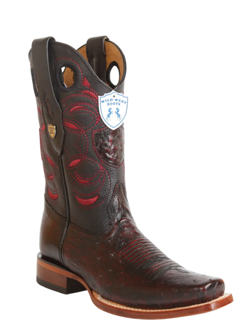Wild West 28189718 Men's Black Cherry Genuine Smooth Ostrich Rodeo Toe Cowboy Boots