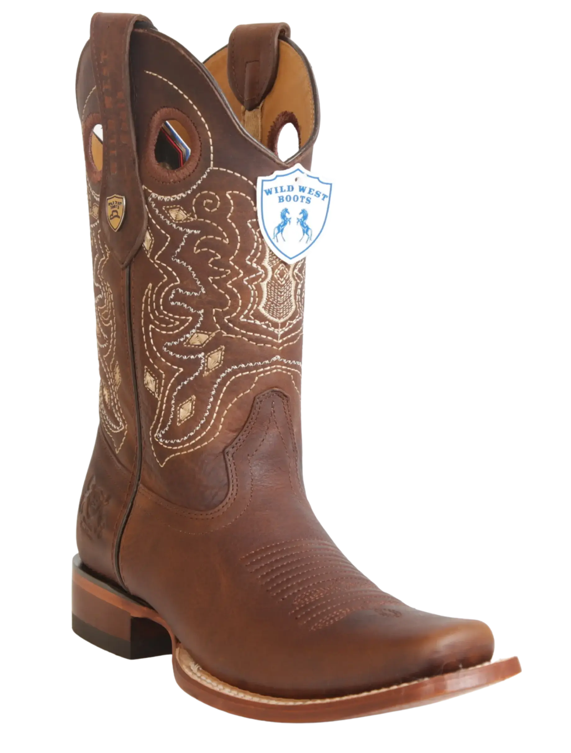 Wild West 28189940 Men's Walnut Genuine Leather Rodeo Toe Cowboy Boots