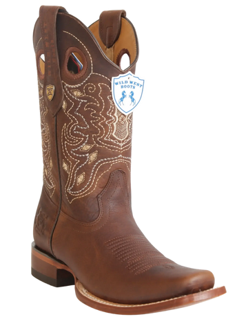Wild West 28189940 Men's Walnut Genuine Leather Rodeo Toe Cowboy Boots
