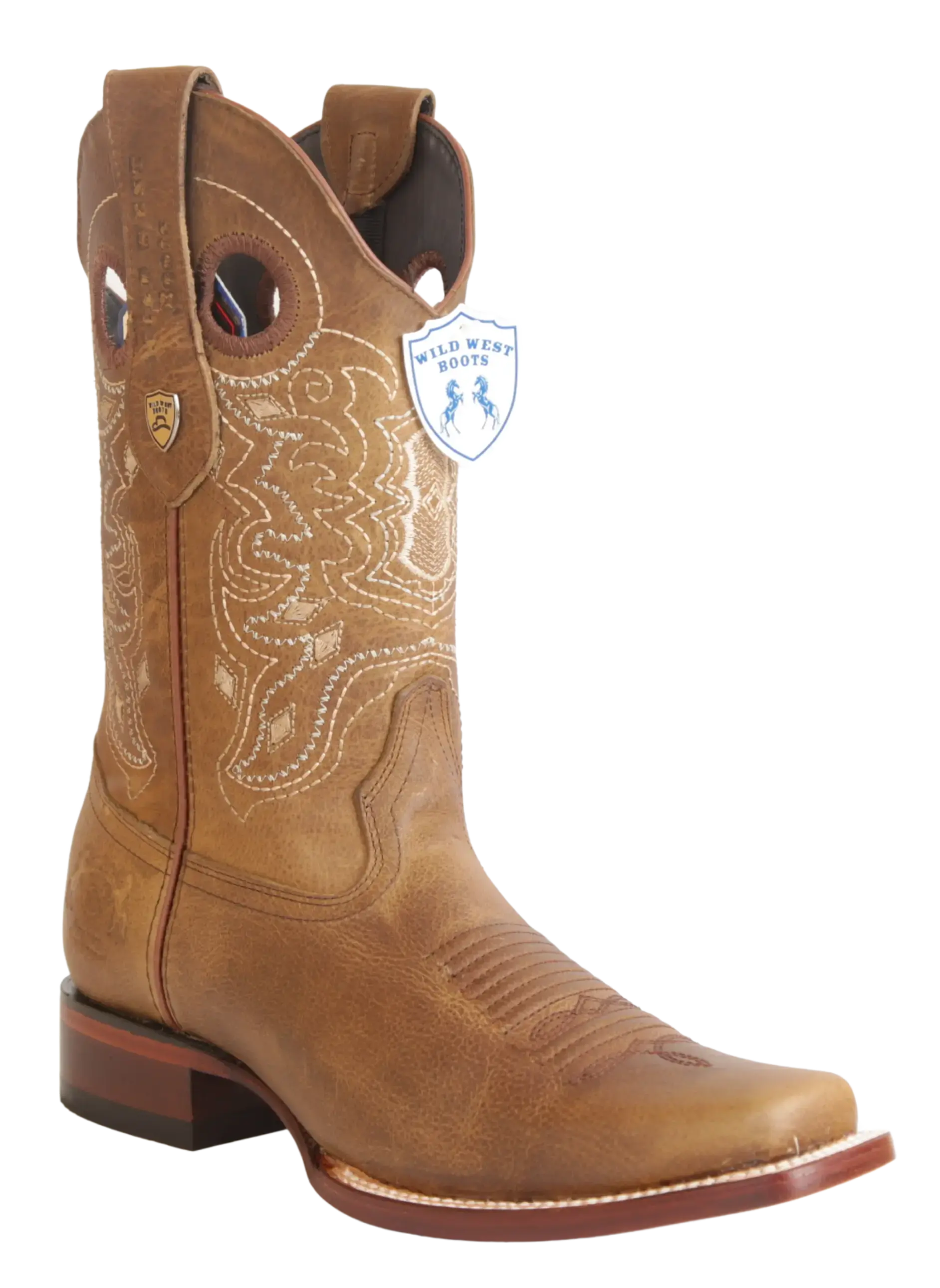 Wild West 28189951 Men's Honey Genuine Leather Rodeo Toe Cowboy Boots