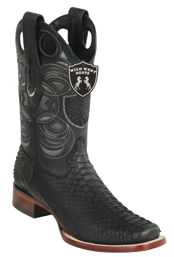 Wild West 2818G5705 Men's Grasso Black Genuine Python Rodeo Toe Cowboy Boots