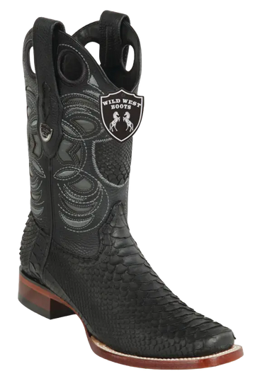 Wild West 2818G5705 Men's Grasso Black Genuine Python Rodeo Toe Cowboy Boots