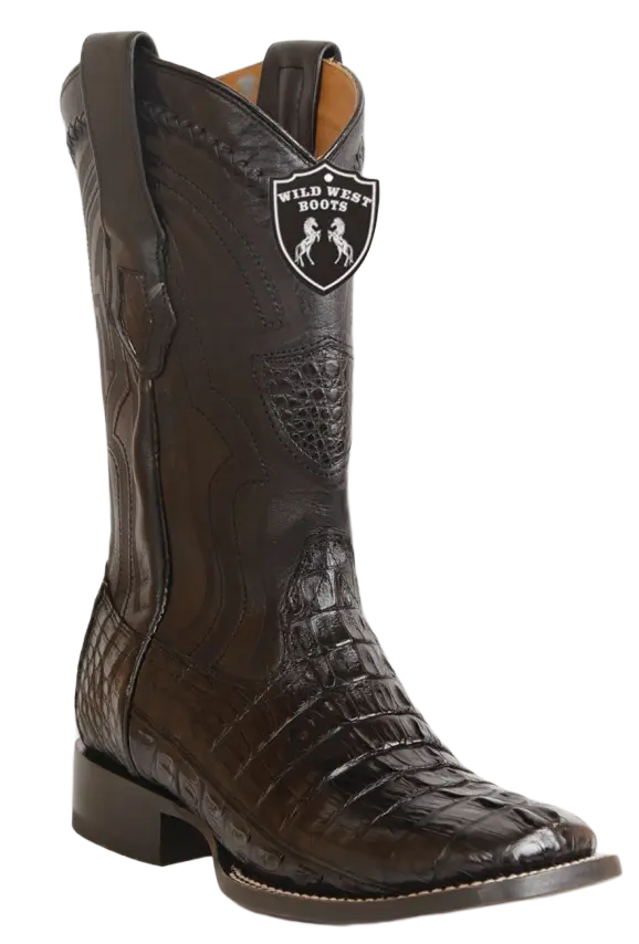 Wild West 2824L0105 Men's Black Genuine Caiman Crocodile Tail Ranch Toe Cowboy Boots