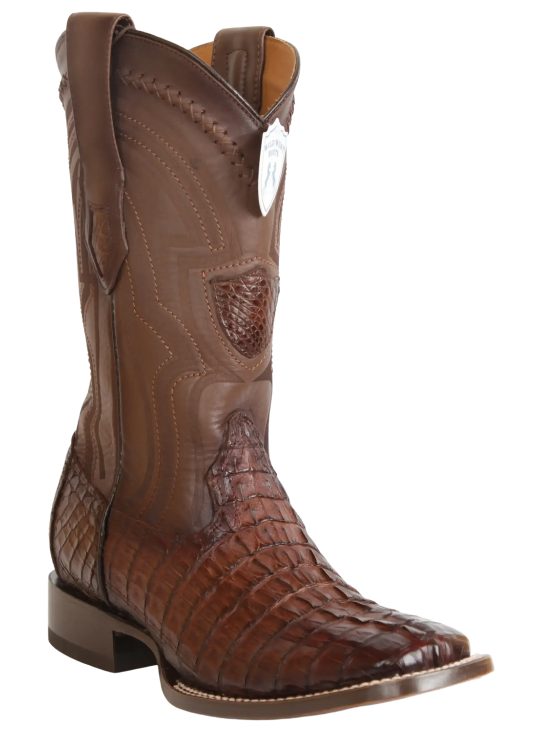 Wild West 2824L0116 Men's Faded Brown Genuine Caiman Crocodile Tail Ranch Toe Cowboy Boots