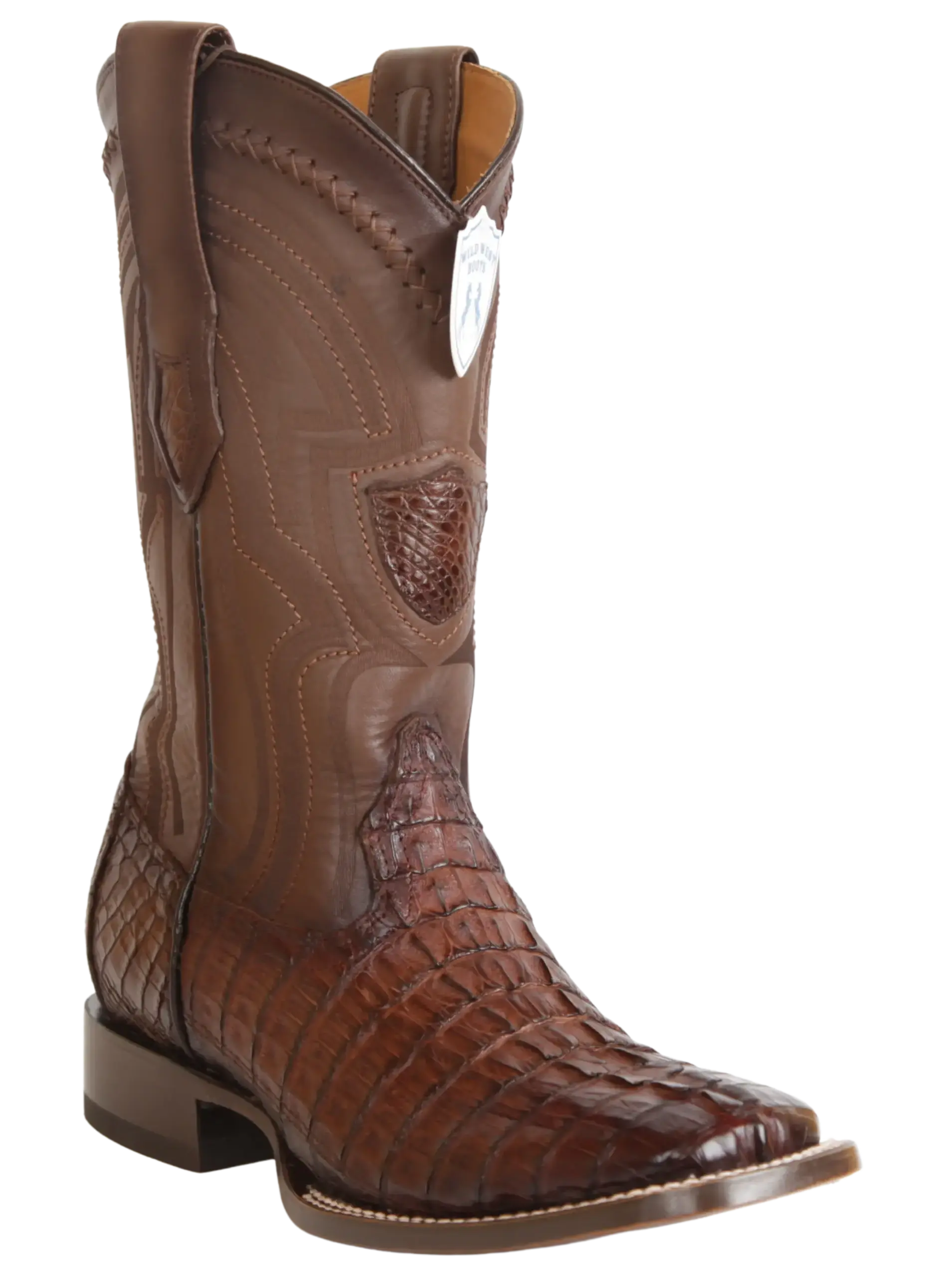 Wild West 2824L0116 Men's Faded Brown Genuine Caiman Crocodile Tail Ranch Toe Cowboy Boots