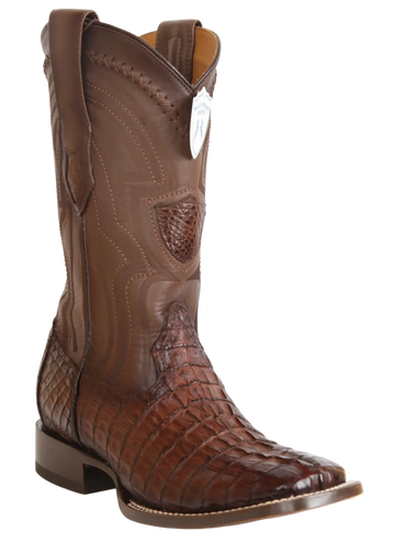 Wild West 2824L0116 Men's Faded Brown Genuine Caiman Crocodile Tail Ranch Toe Cowboy Boots