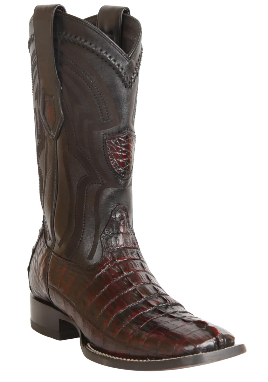Wild West 2824L0118 Men's Black Cherry Genuine Caiman Crocodile Tail Ranch Toe Cowboy Boots