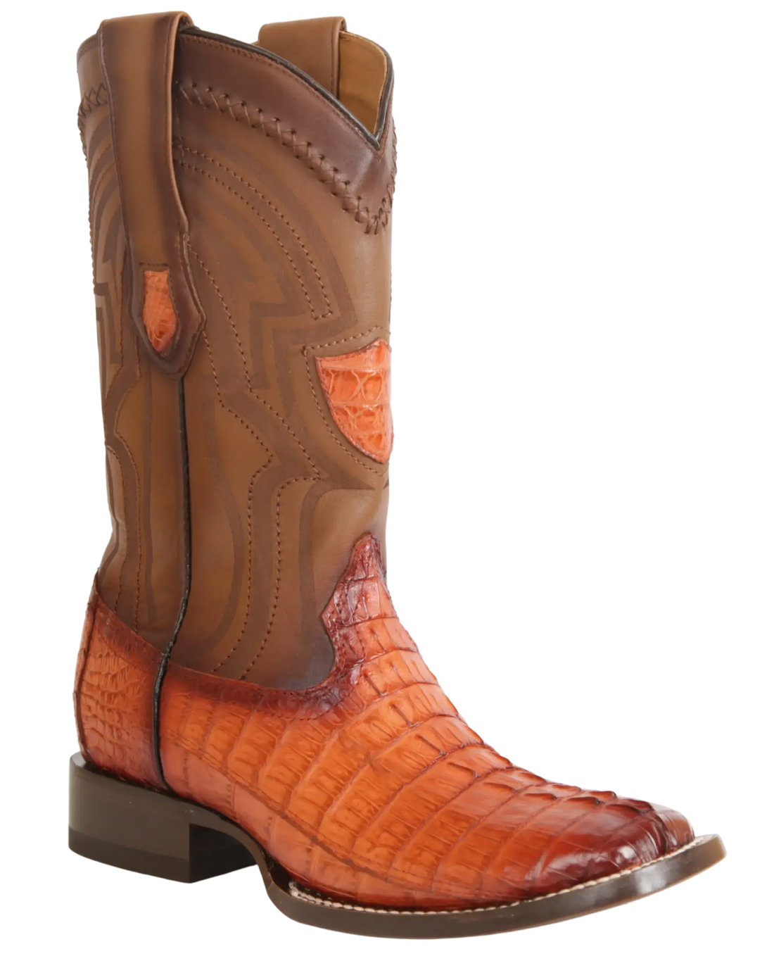 Wild West 2824L0157 Men's Faded Cognac Genuine Caiman Crocodile Tail Ranch Toe Cowboy Boots