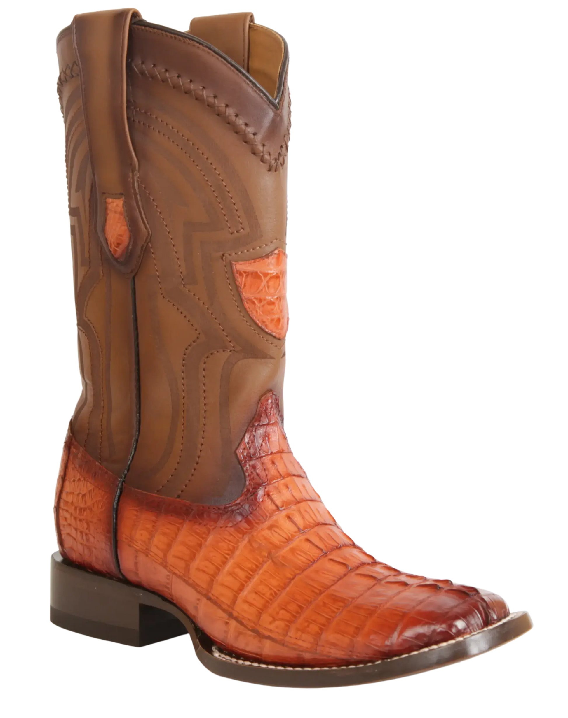 Wild West 2824L0157 Men's Faded Cognac Genuine Caiman Crocodile Tail Ranch Toe Cowboy Boots