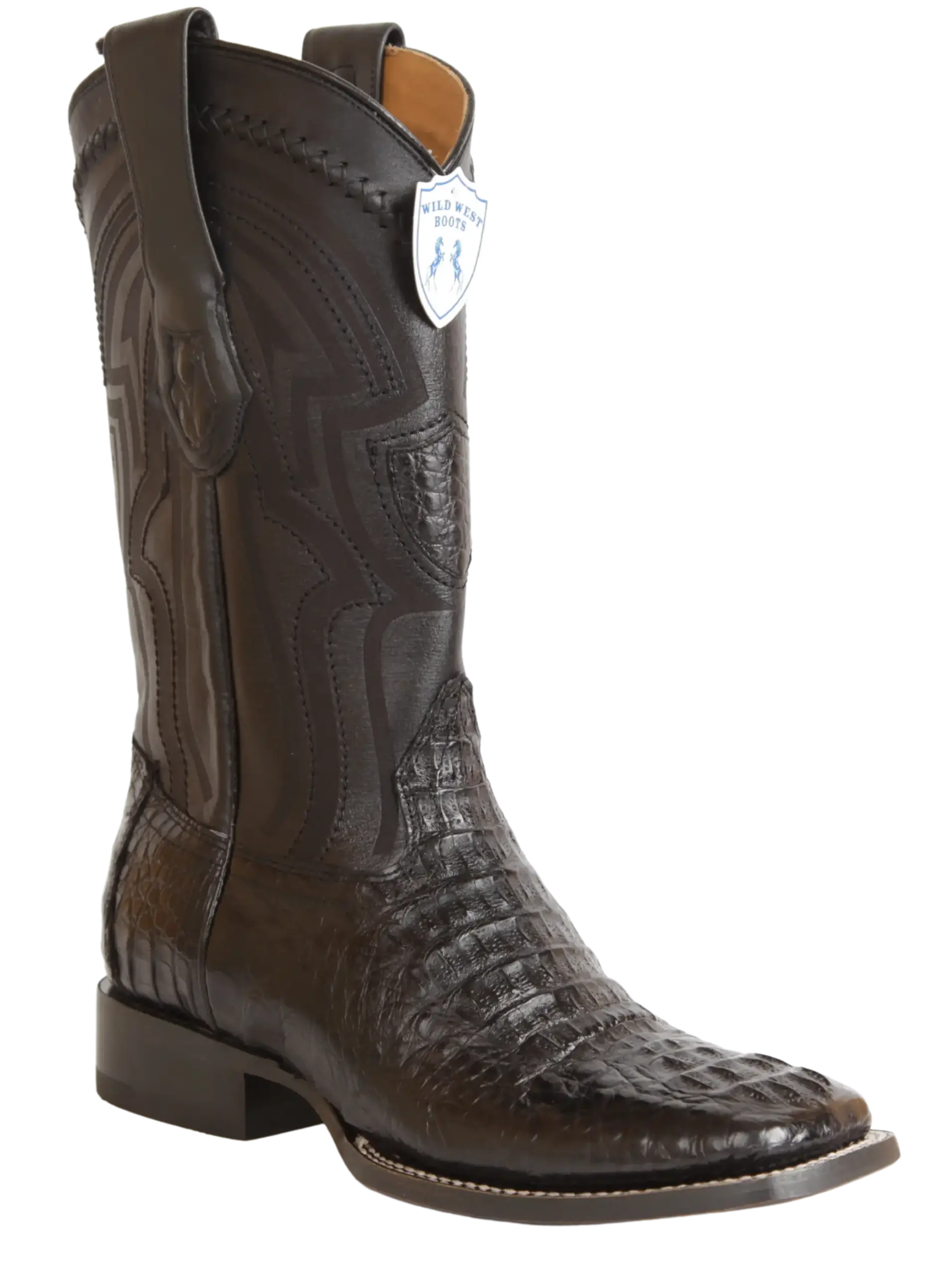 Wild West 2824L0205 Men's Black Genuine Caiman Crocodile Hornback Ranch Toe Cowboy Boots