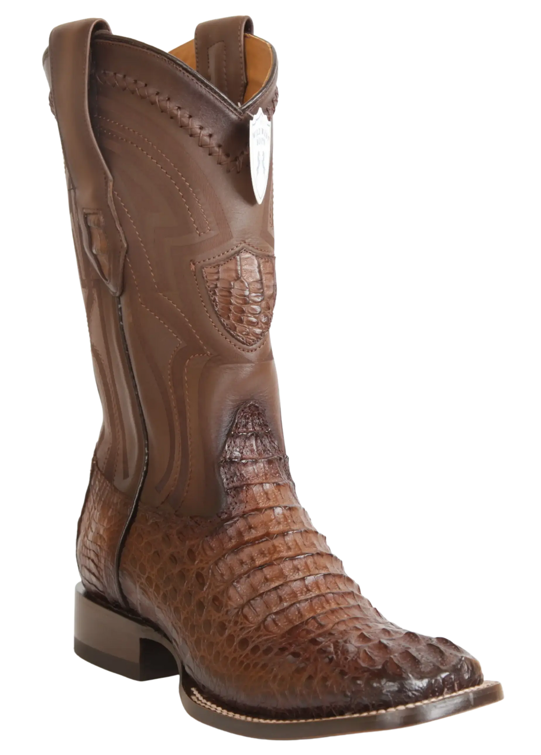 Wild West 2824L0216 Men's Faded Brown Genuine Caiman Crocodile Hornback Ranch Toe Cowboy Boots