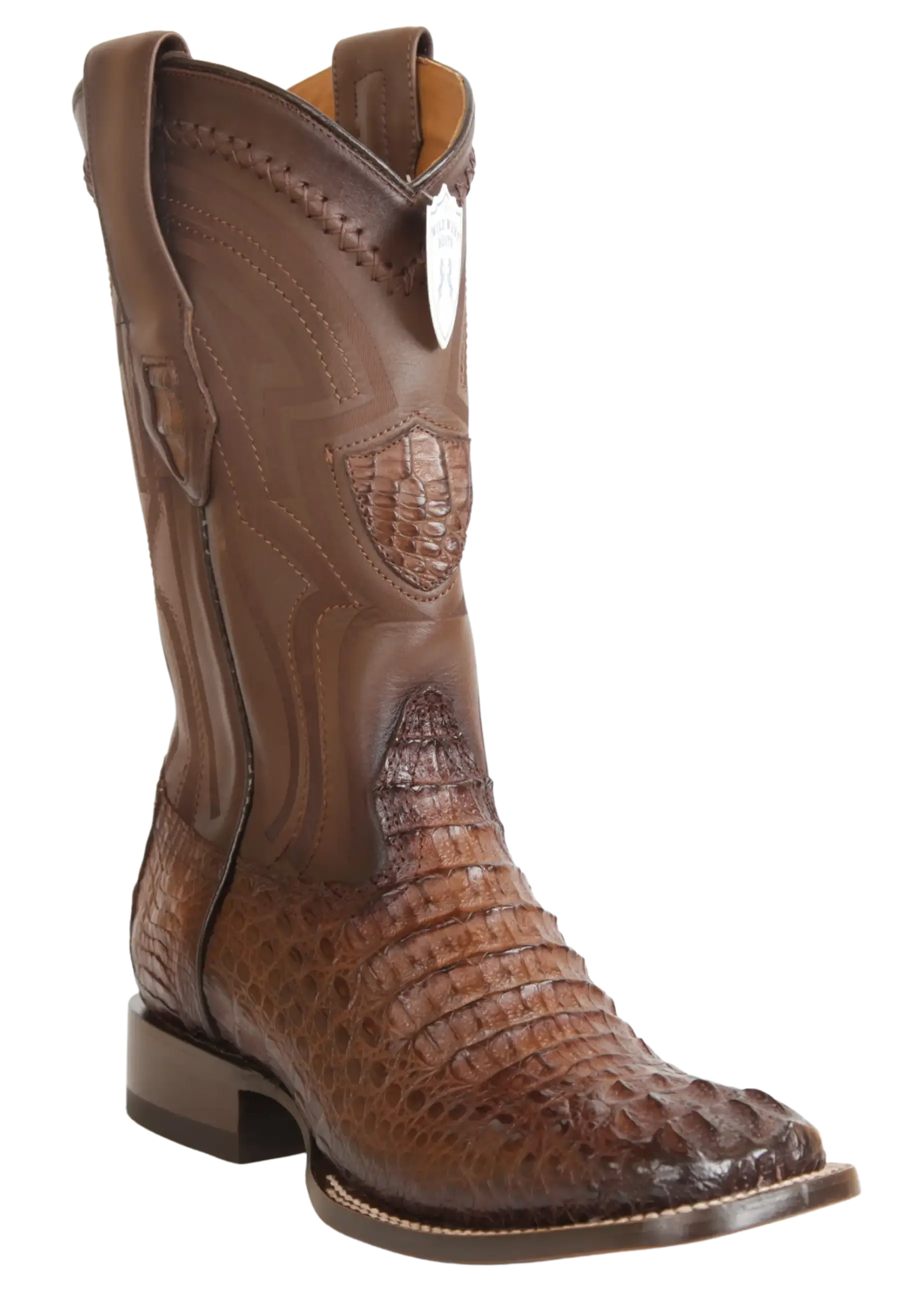 Wild West 2824L0216 Men's Faded Brown Genuine Caiman Crocodile Hornback Ranch Toe Cowboy Boots