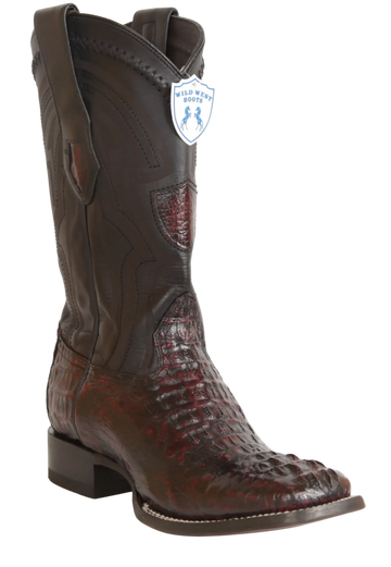 Wild West 2824L0218 Men's Black Cherry Genuine Caiman Crocodile Hornback Ranch Toe Cowboy Boots