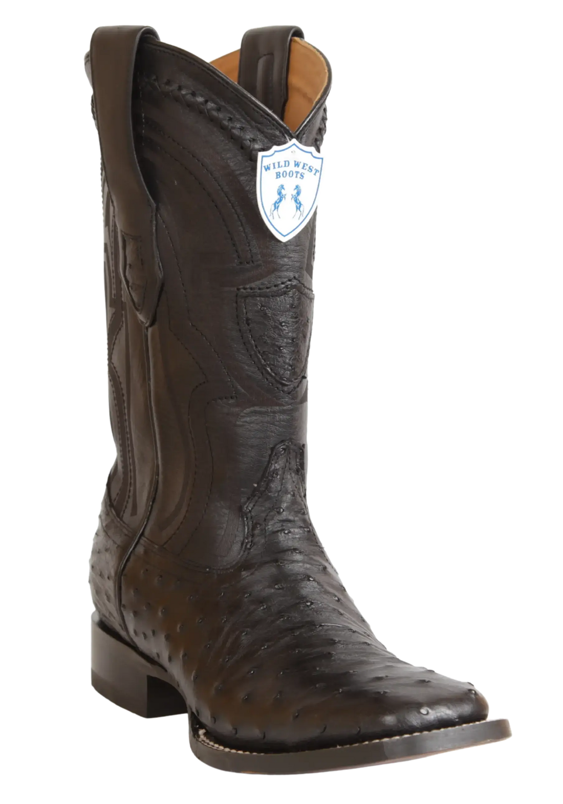 Wild West 2824L0305 Men's Black Genuine Ostrich Ranch Toe Cowboy Boots