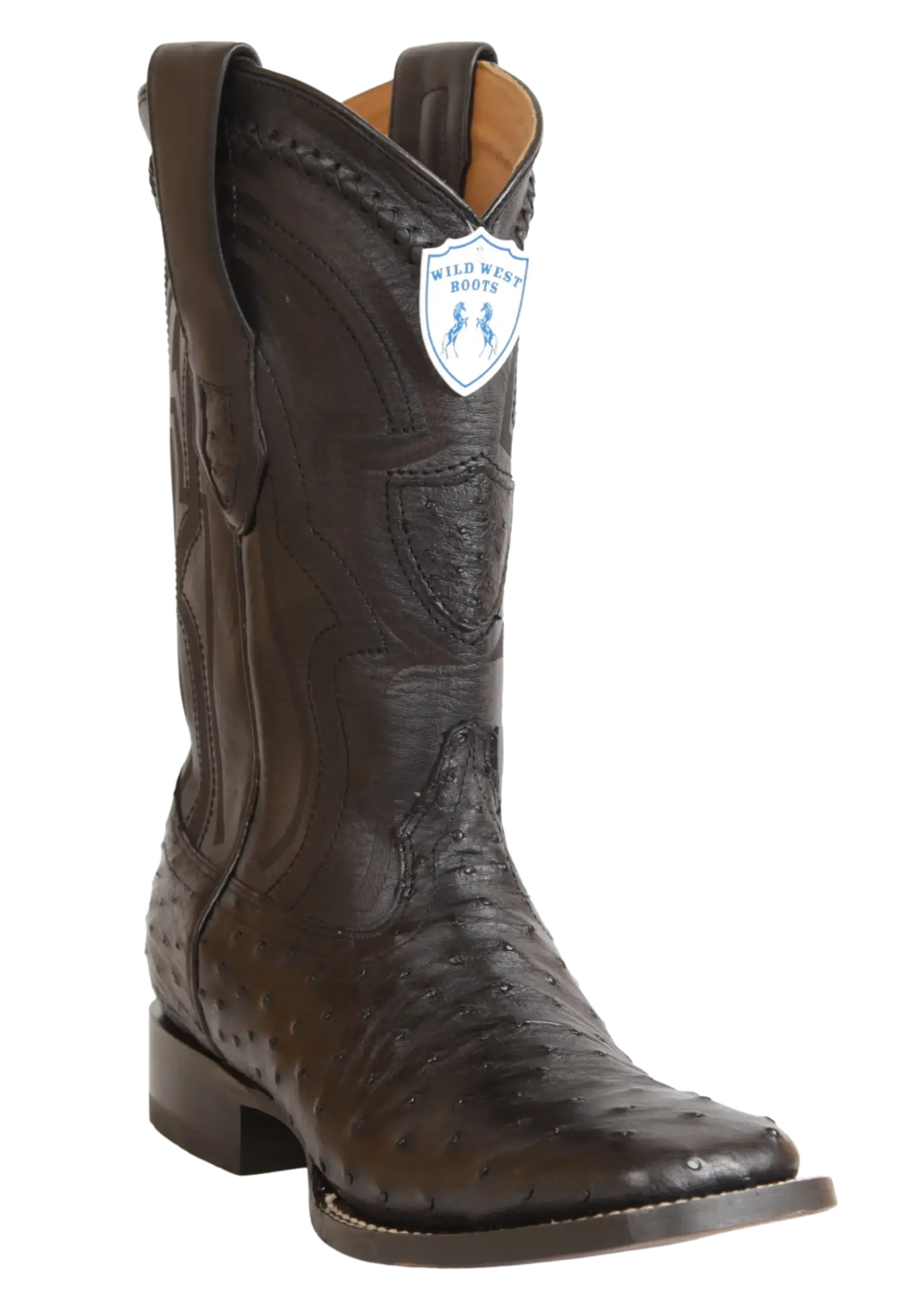 Wild West 2824L0305 Men's Black Genuine Ostrich Ranch Toe Cowboy Boots
