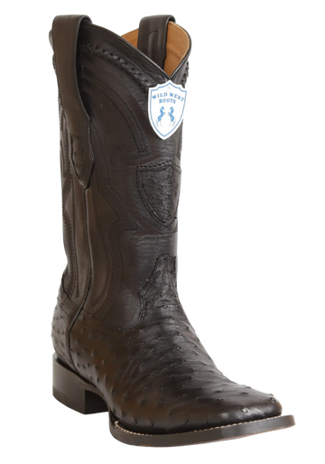 Wild West 2824L0305 Men's Black Genuine Ostrich Ranch Toe Cowboy Boots