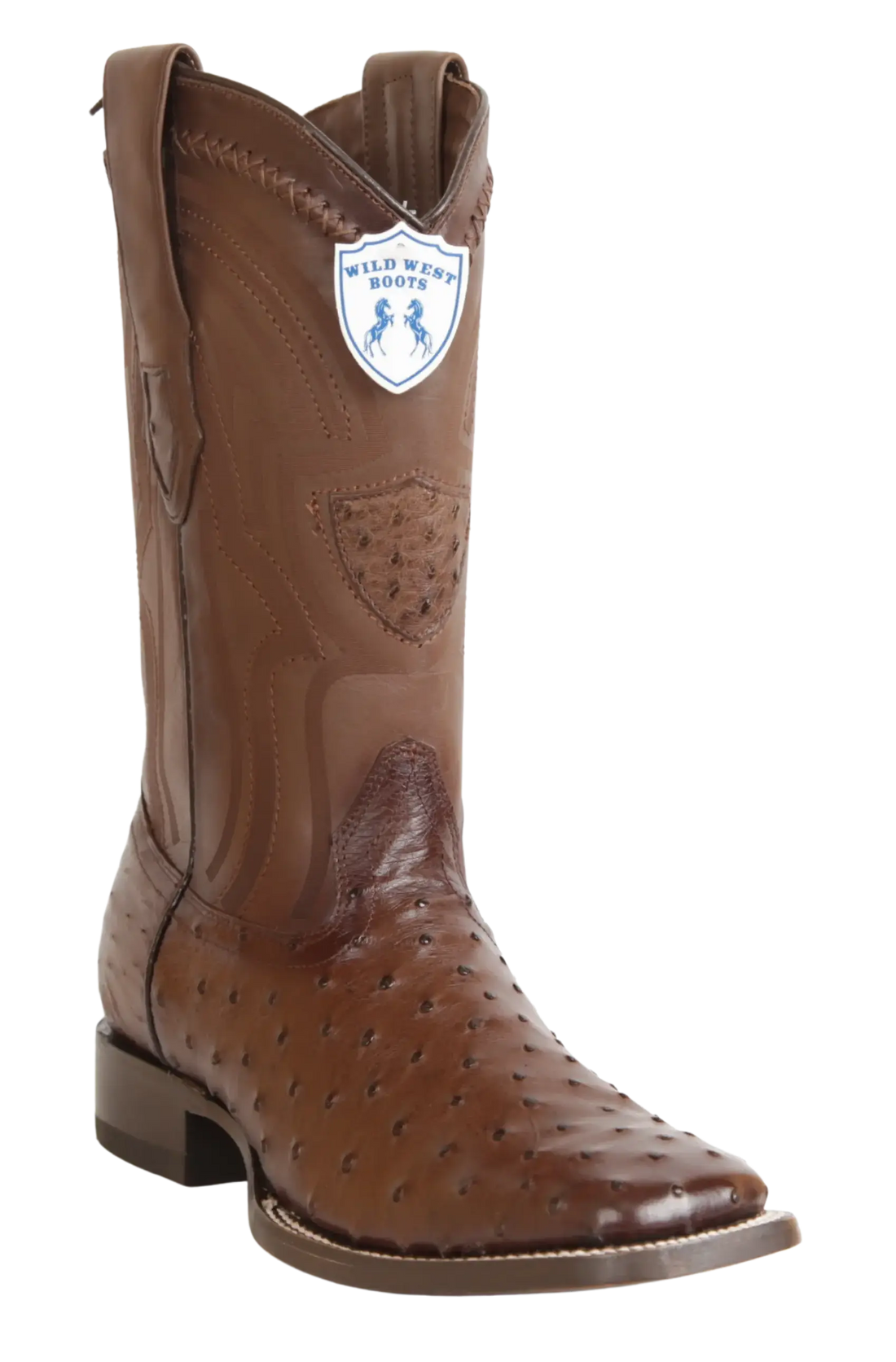 Wild West 2824L0316 Men's Faded Brown Genuine Ostrich Ranch Toe Cowboy Boots