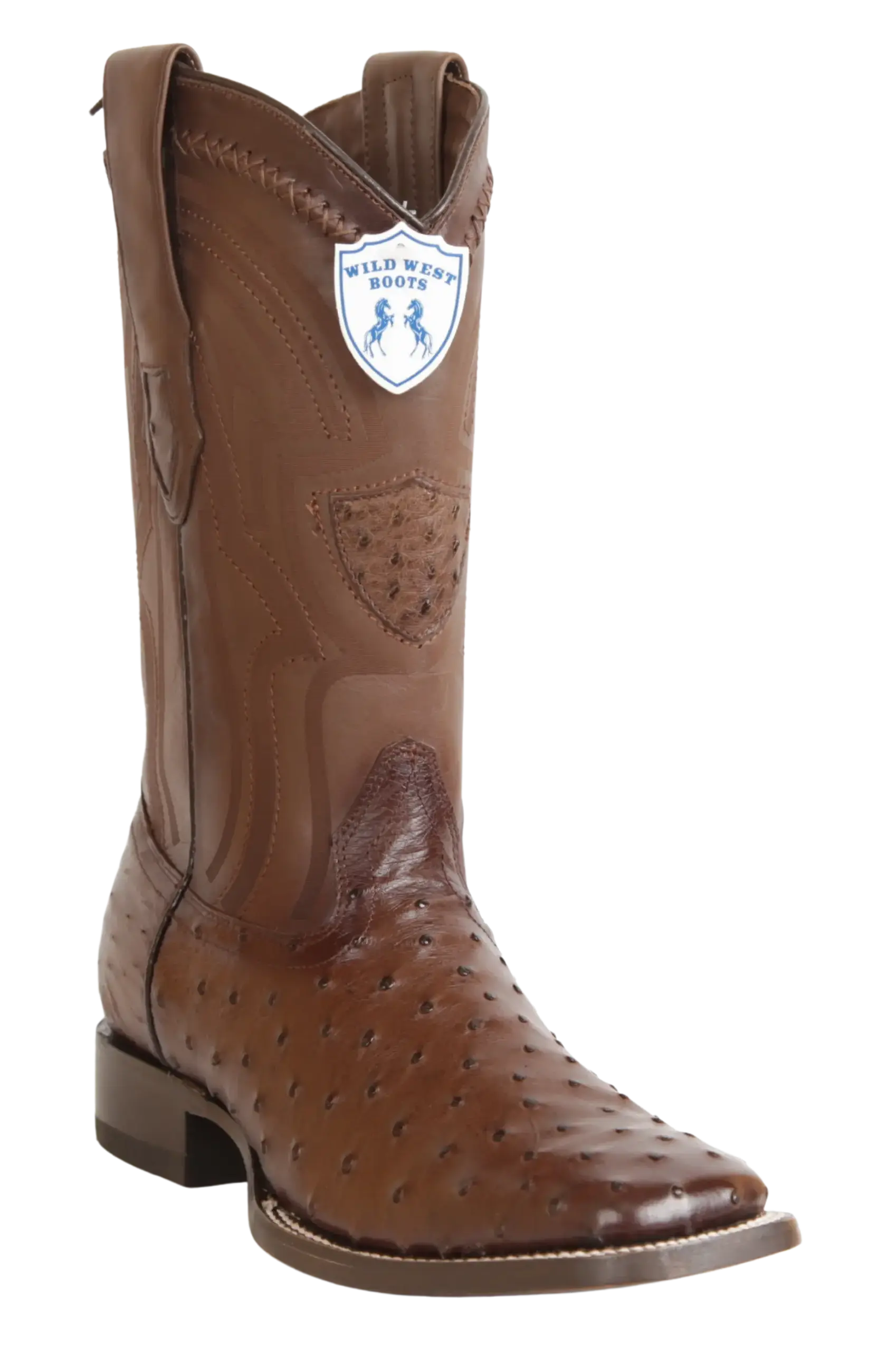 Wild West 2824L0316 Men's Faded Brown Genuine Ostrich Ranch Toe Cowboy Boots