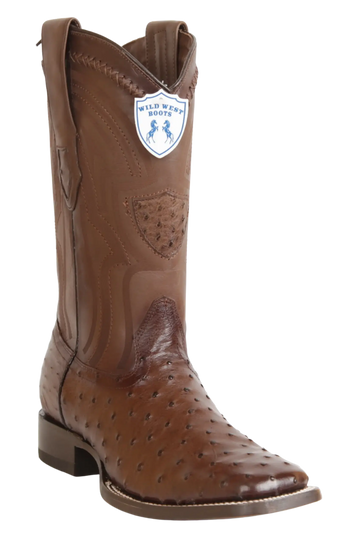 Wild West 2824L0316 Men's Faded Brown Genuine Ostrich Ranch Toe Cowboy Boots