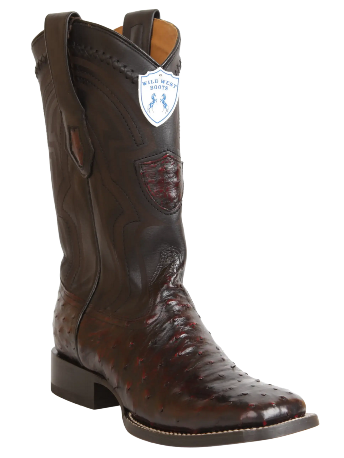 Wild West 2824L0318 Men's Black Cherry Genuine Ostrich Ranch Toe Cowboy Boots