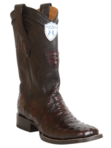 Wild West 2824L0318 Men's Black Cherry Genuine Ostrich Ranch Toe Cowboy Boots