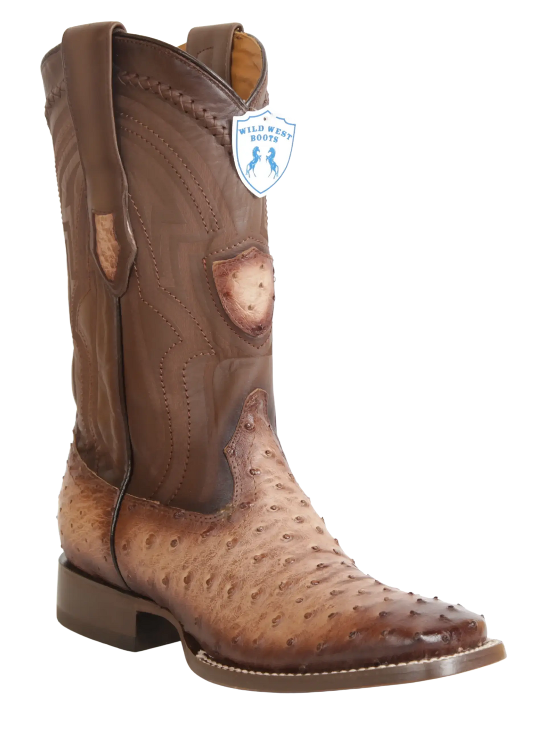 Wild West 2824L0372 Men's Faded Mocha Genuine Ostrich Ranch Toe Cowboy Boots