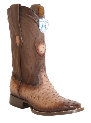 Wild West 2824L0372 Men's Faded Mocha Genuine Ostrich Ranch Toe Cowboy Boots