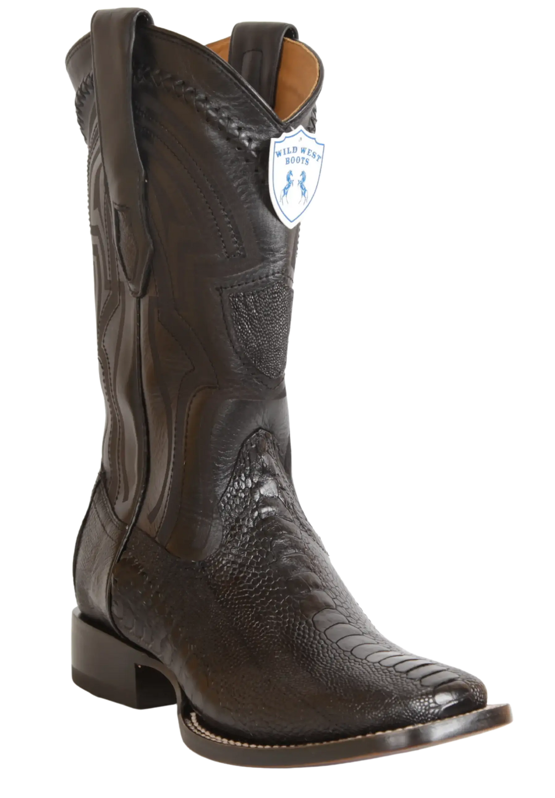 Wild West 2824L0505 Men's Black Genuine Ostrich Leg Ranch Toe Cowboy Boots