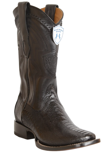 Wild West 2824L0505 Men's Black Genuine Ostrich Leg Ranch Toe Cowboy Boots