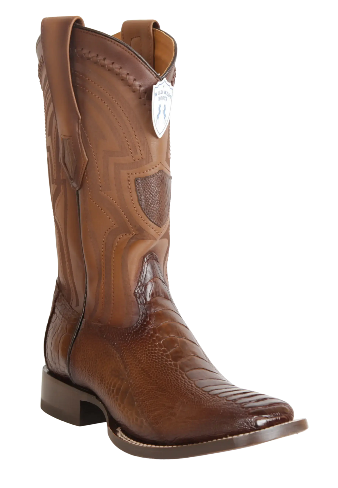 Wild West 2824L0516 Men's Faded Brown Genuine Ostrich Leg Ranch Toe Cowboy Boots