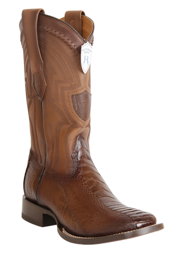 Wild West 2824L0516 Men's Faded Brown Genuine Ostrich Leg Ranch Toe Cowboy Boots