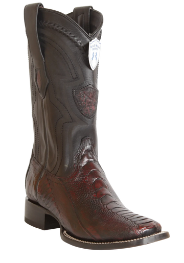 Wild West 2824L0518 Men's Black Cherry Genuine Ostrich Leg Ranch Toe Cowboy Boots