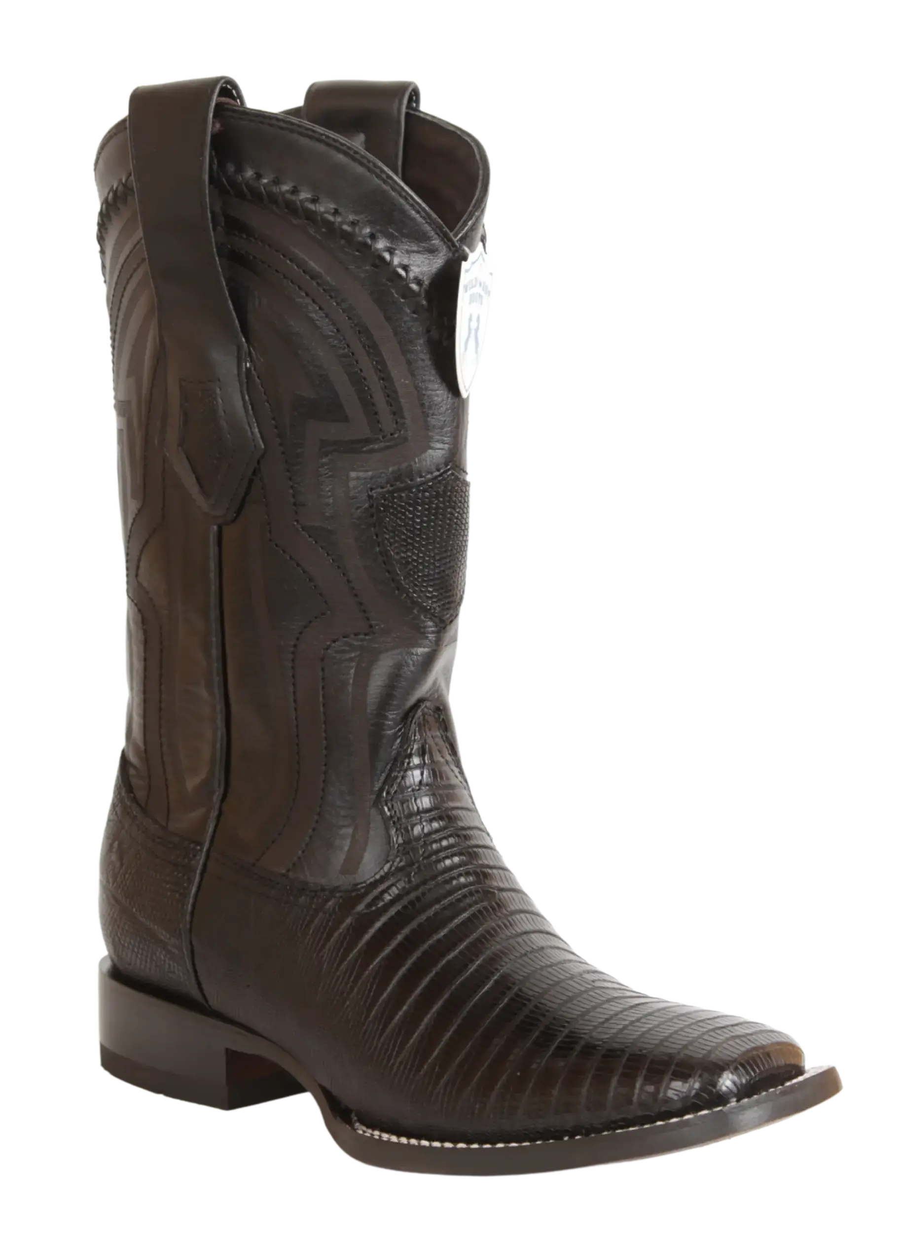Wild West 2824L0705 Men's Black Genuine Teju Lizard Ranch Toe Cowboy Boots