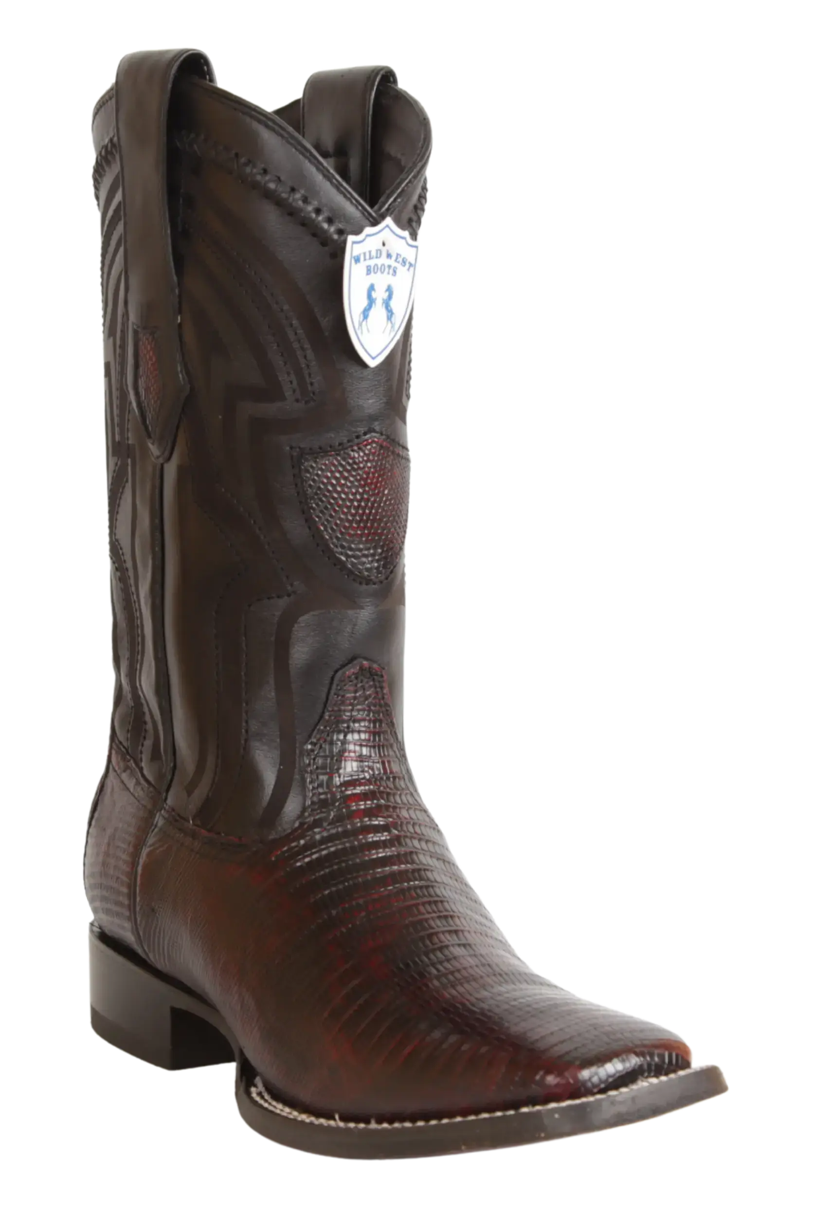 Wild West 2824L0718 Men's Black Cherry Genuine Teju Lizard Ranch Toe Cowboy Boots