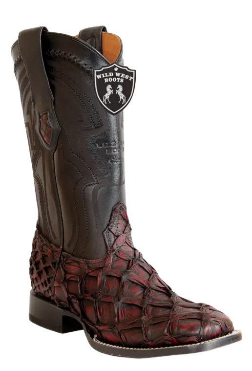 Wild West 2824L1018 Men's Black Cherry Genuine Pirarucu Ranch Toe Cowboy Boots
