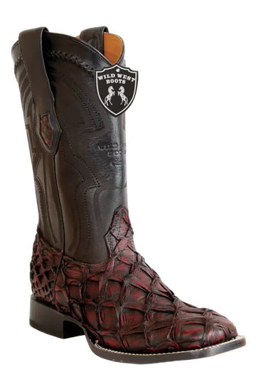 Wild West 2824L1018 Men's Black Cherry Genuine Pirarucu Ranch Toe Cowboy Boots