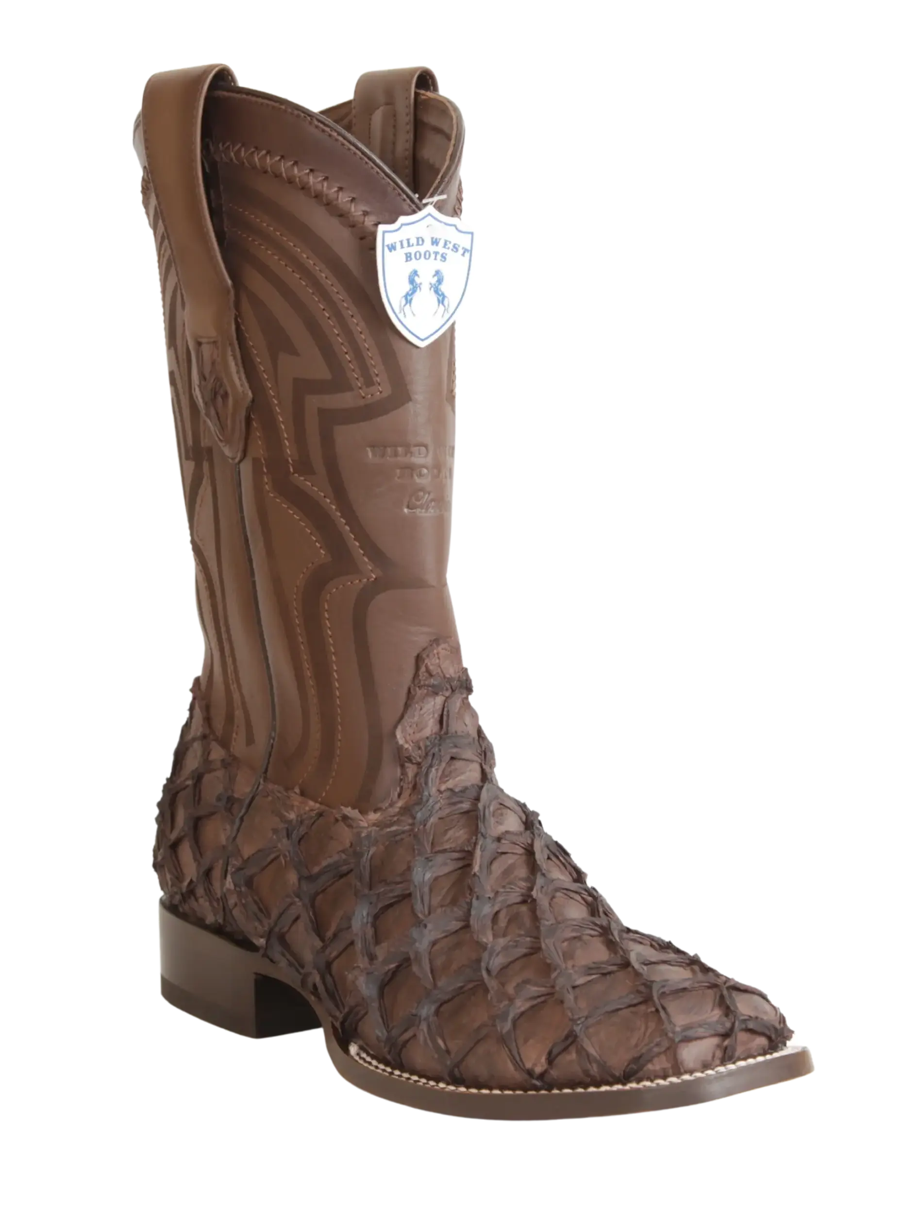 Wild West 2824L1059 Men's Tobacco Genuine Pirarucu Ranch Toe Cowboy Boots