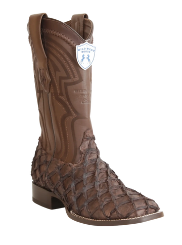 Wild West 2824L1059 Men's Tobacco Genuine Pirarucu Ranch Toe Cowboy Boots